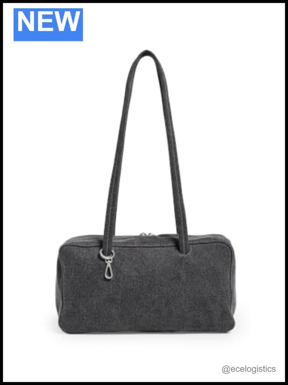 Denim Bowler Bag with Shoulder Straps and Interior Zip Pocket